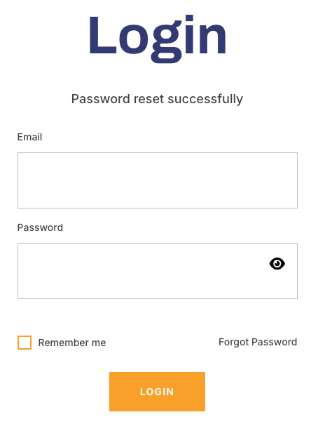 Login screen after password reset successfully