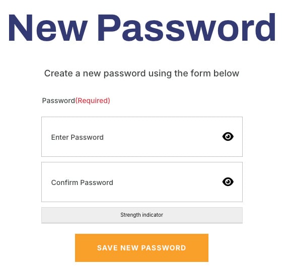 New password screen