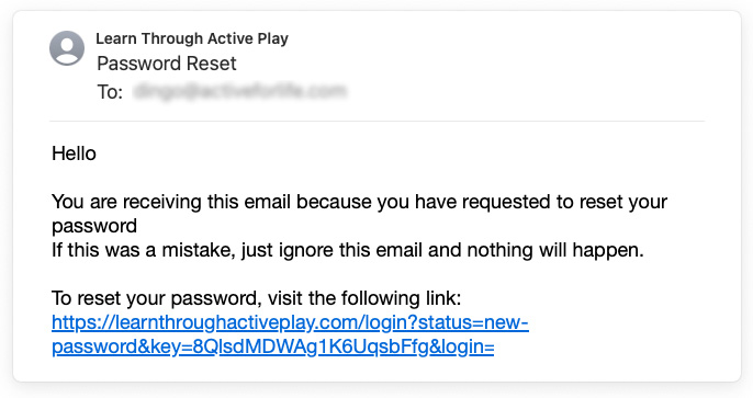 Example of password reset email